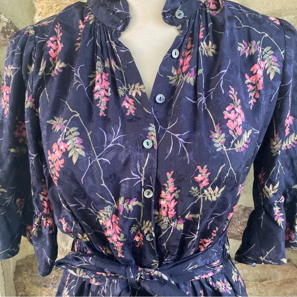 Rebecca Taylor Ivie Short-Sleeve Floral-Print Romper Navy Combo Womens 4 - Picture 5 of 16
